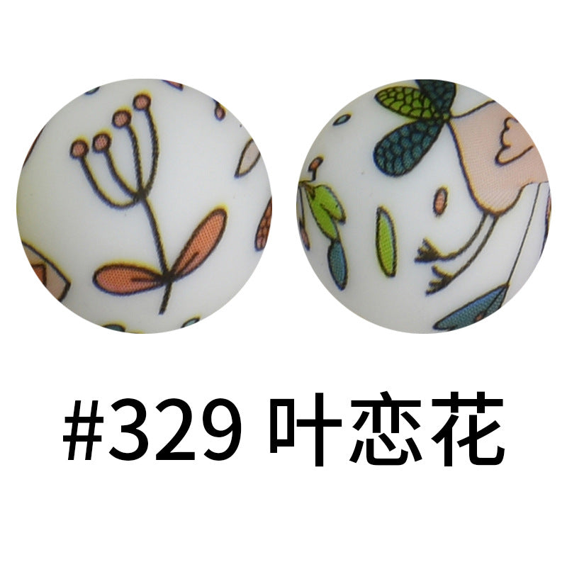 Wholesale 50pcs 16mm Print Silicone Beads Colorful Silicone Water Transfer Beads